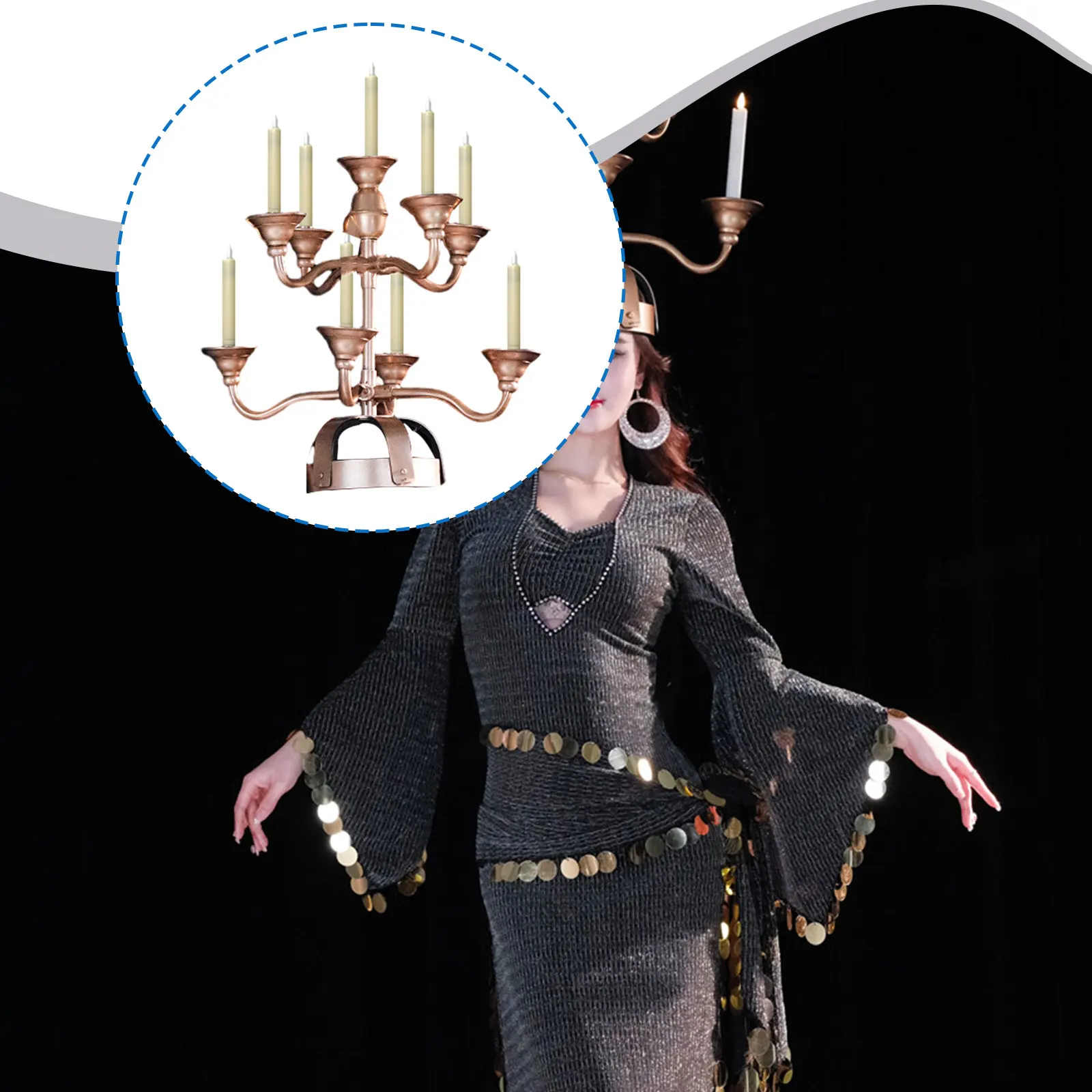 Belly Dance Candle Holder Premium Easy to Wear Elegant Headwear Candelabra without or with 9 Simulation Candle Performance Prop