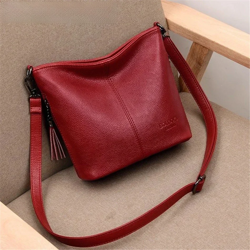 Genuien frędzle damskie torebki Crossbody dla kobiet skórzane luksusowe portmonetki i torebki damskie torebki na ramię projektant wiadro Sac — zdjęcie 2