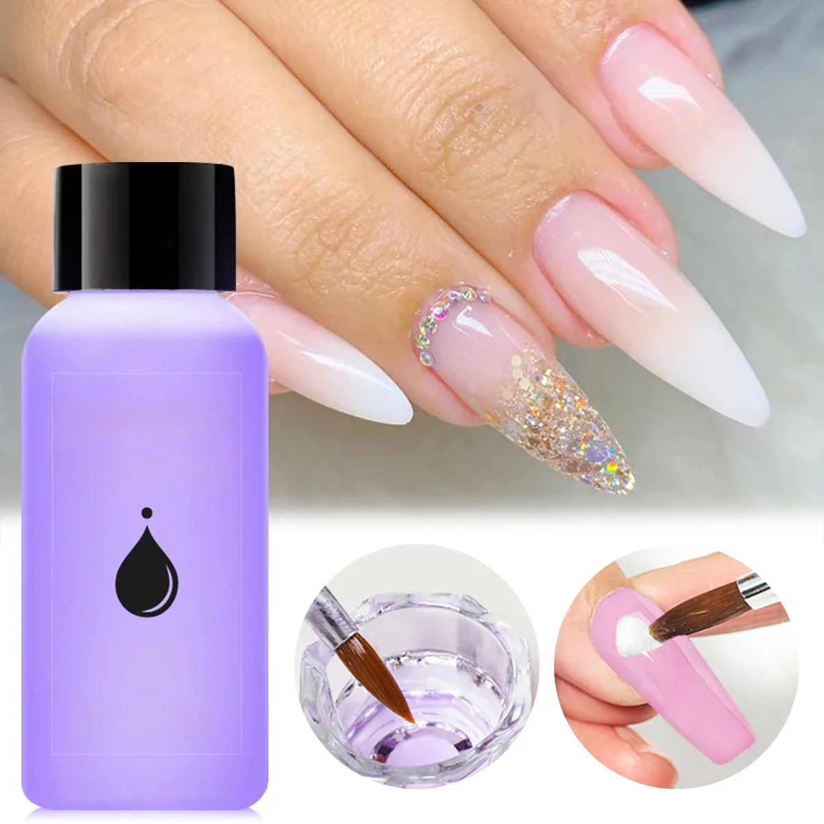 Kit de système de liquide d'extension d'ongle monomère liquide acrylique 40ml pour Extension d'ongle acrylique séchage rapide parfait pour le Salon de bricolage à la maison