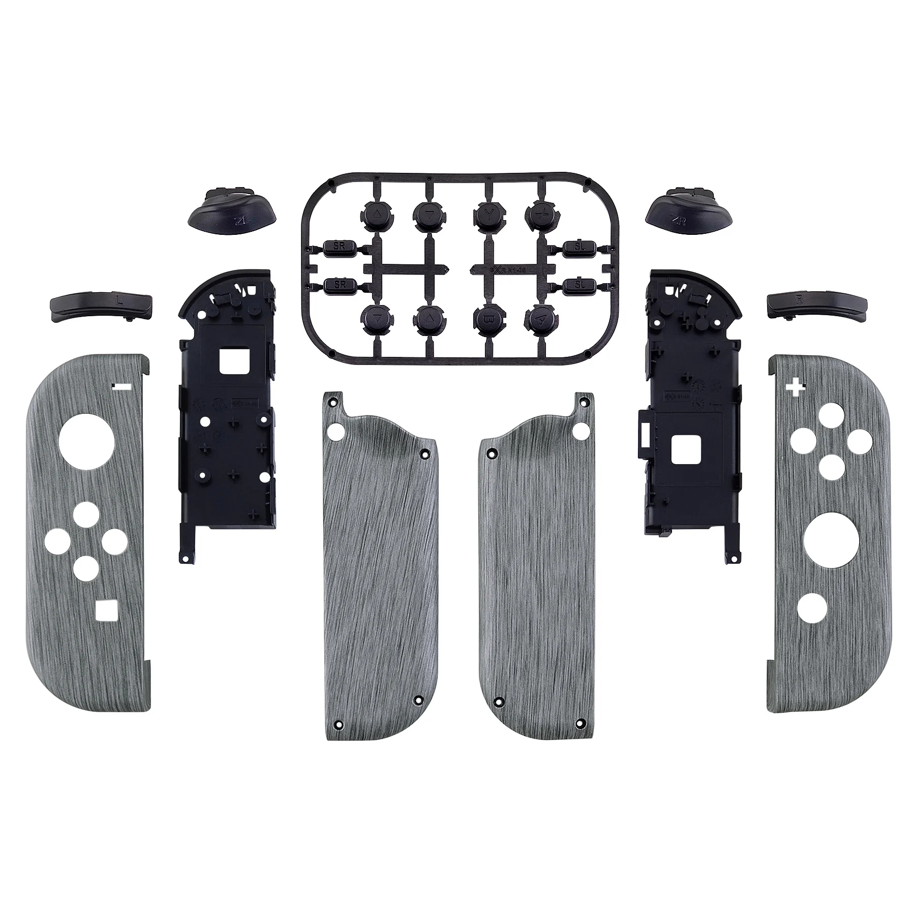 eXtremeRate Soft Touch Grip Patterned Housing Shell Cover with Full Set Buttons for NS Switch JoyCon & OLED - Brushed Silver