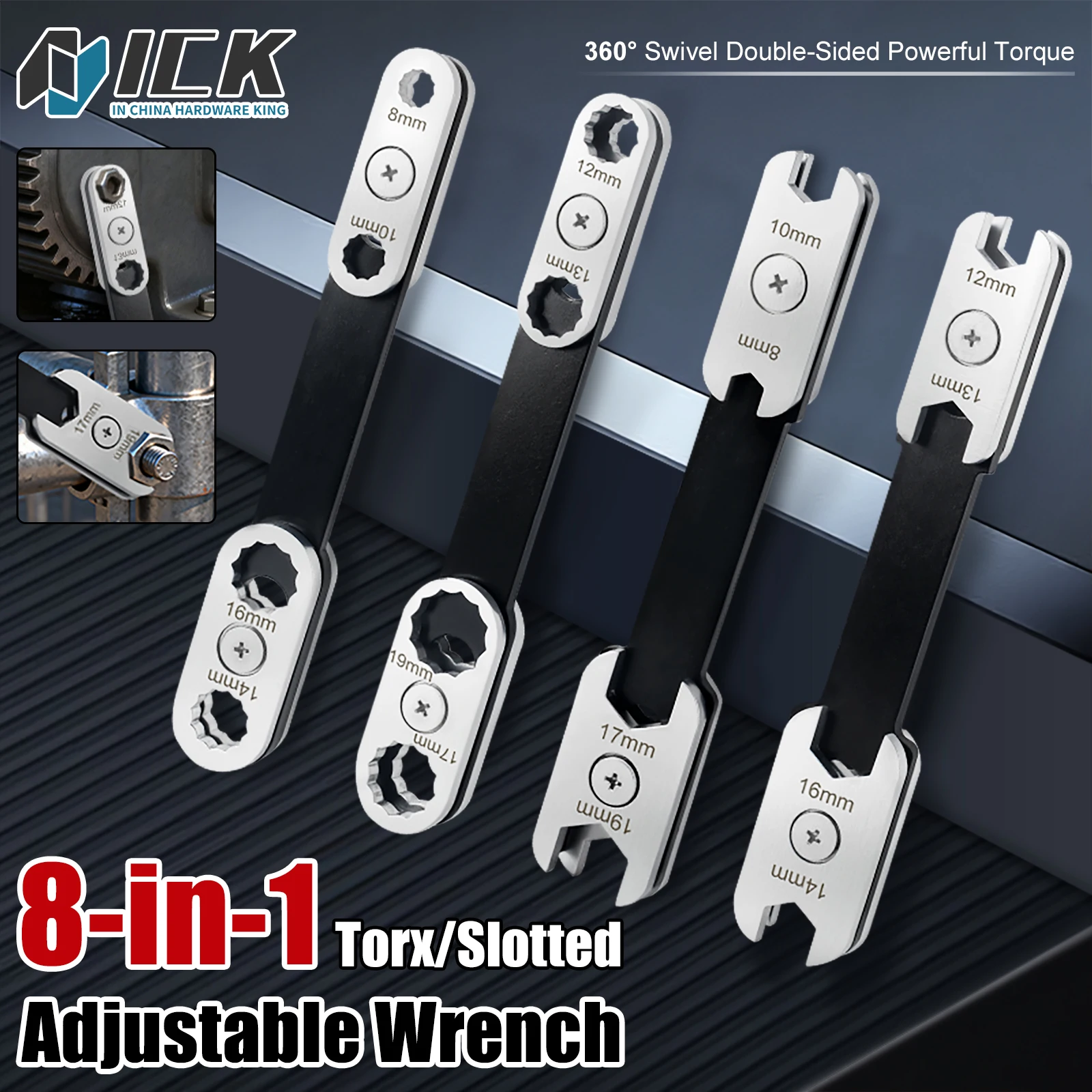 

8-in-1 Torx Hex Slotted Adjustable Wrench Double Sided Swivel 8-19mm CR-V Steel Forging Tool Plumbing Vehicle Furniture Repair