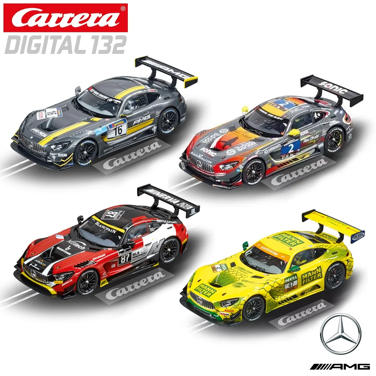 Carrera Slot Car Digital132 30767 Mercedes-AMG GT3 No.16 / 30768 24H of Dubai / 30846 AKKA ASP / 30910 MANN-FILTER Team HTP