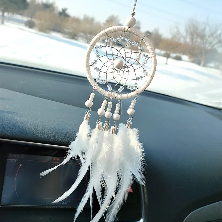 New Dream Catcher Car Pendant for Girls Feather Crystal Mirror Hanging Pendant Home Decor Lucky Ornament Interior Accessories