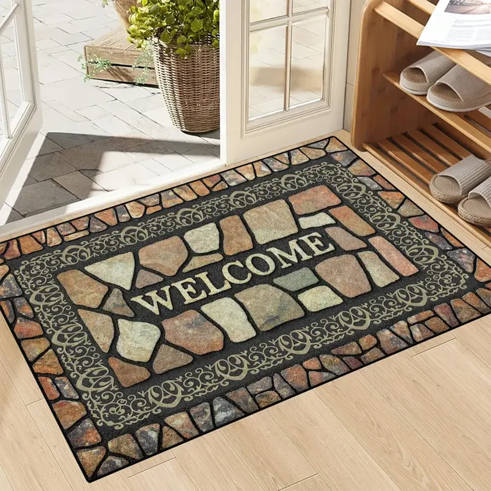 Non-slip absorbent stone pattern welcome doormat indoor and outdoor entrance carpet home decoration floor mat