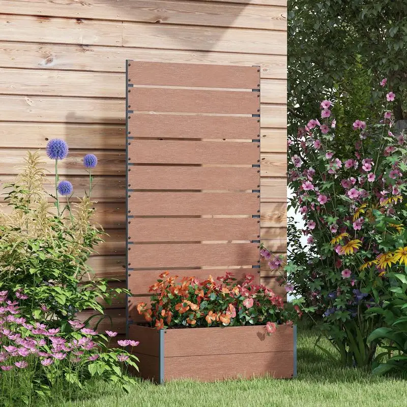Jardinière d'Extérieur avec Treillis à Lattes pour Plantes Grimpantes, 72x38x150cm, Marron Clair
