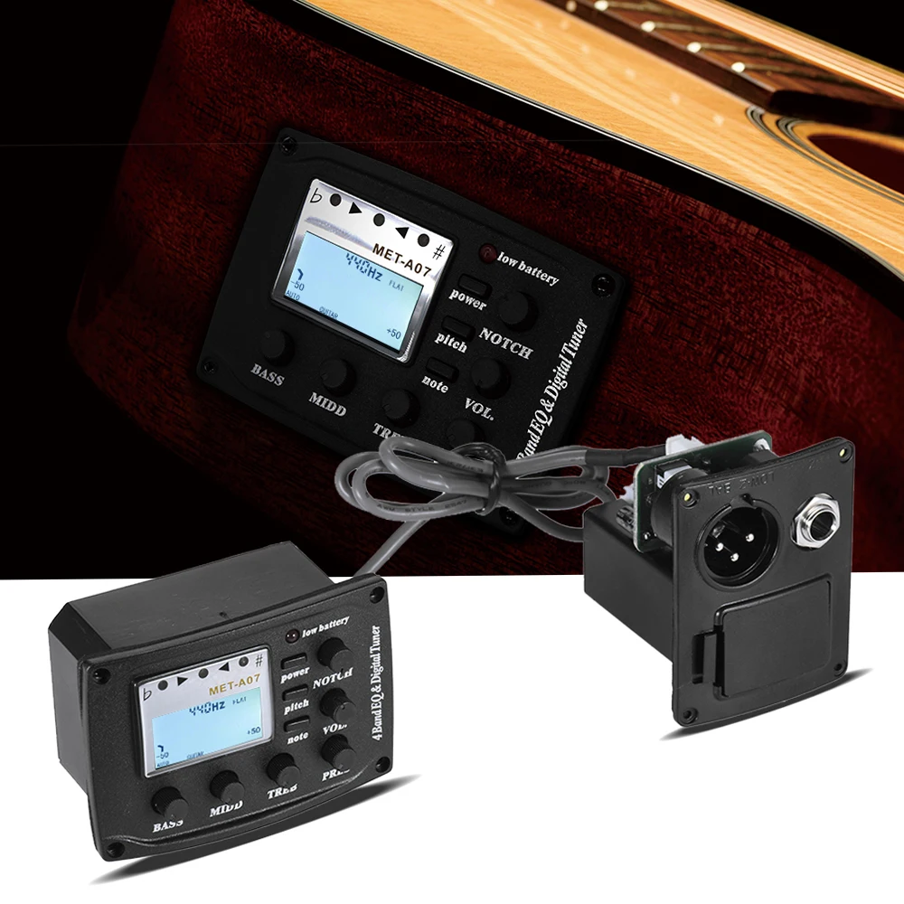 Pickup Acoustic Guitar 4-Band EQ Equalizer Tone Volume Amplifier Preamp Piezo Pickup 6.35mm XLR LCD Display Guitar Accessories