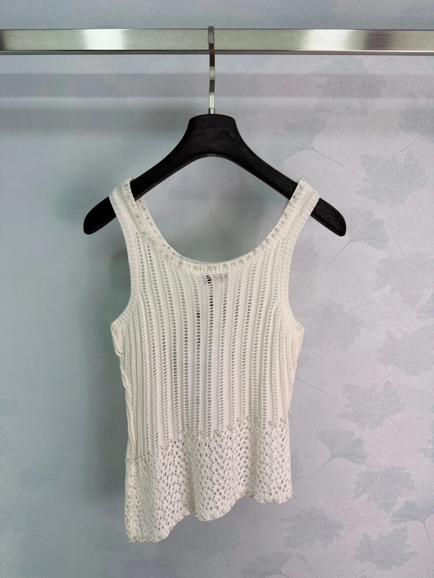 

2026 Summer Women's Beaded Hollow Knit Camisole Waist-Cinching Slim Fit Alluring Style Sleeveless Top ZX8885