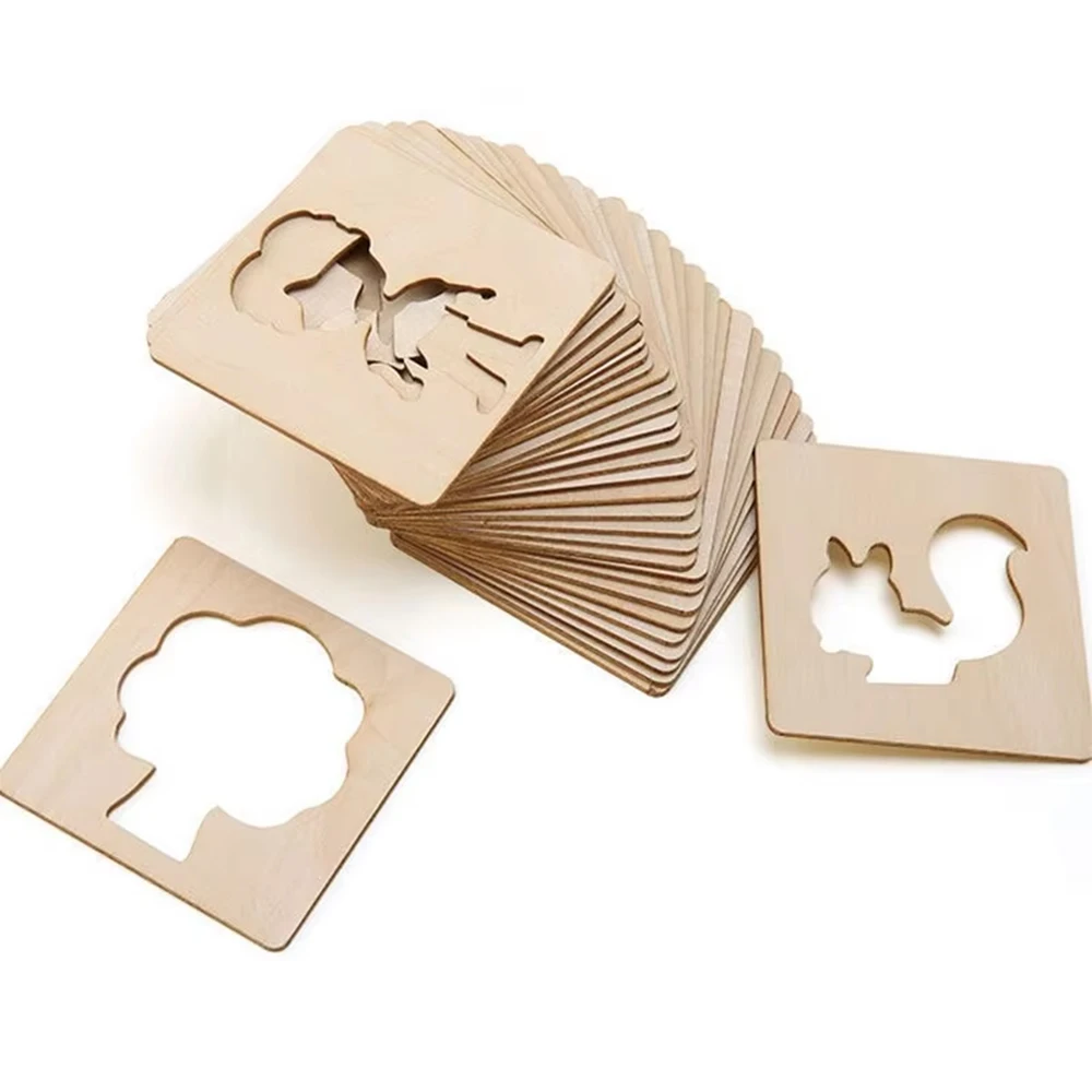 20Pack Kinderen Tekenspeelgoed DIY Schildersjablonen Sjabloon Houten Ambachtelijke Puzzel Educatief Speelgoed voor Jongens Meisjes Verjaardagscadeau