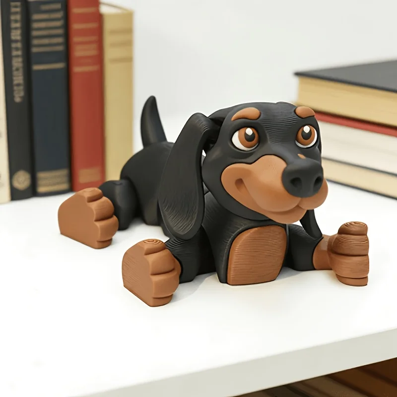 3D Printed Multi-Jointed Movable Dachshund Figurine - Realistic Cute Craft - Pet Dog Collectible Trendy Toy - Stress-Relief Creative Holiday Gift
