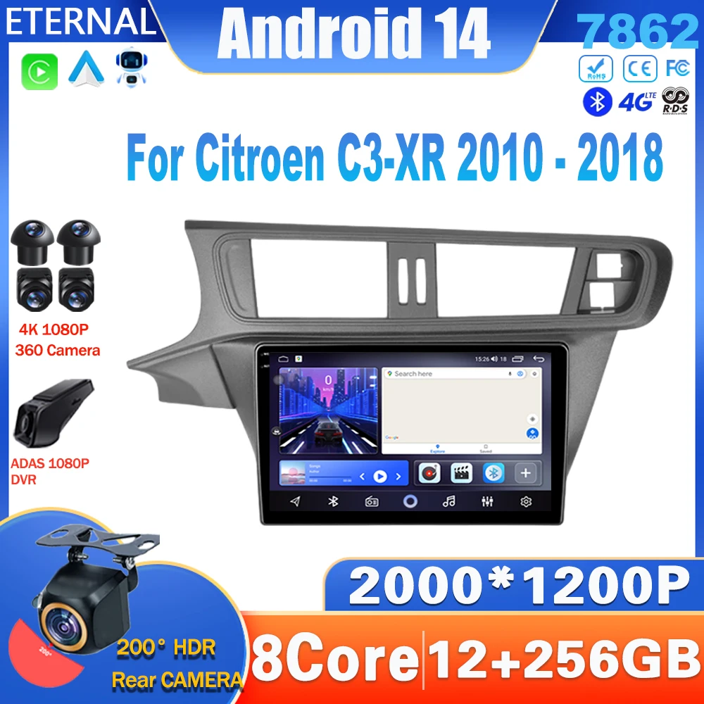 

Автомобильный радиоприемник Android 14 для Citroen C3-XR 2010-2018, мультимедийный видеоплеер, навигация, головное устройство Carplay, без 2Din DVD 4G WIFI QLED