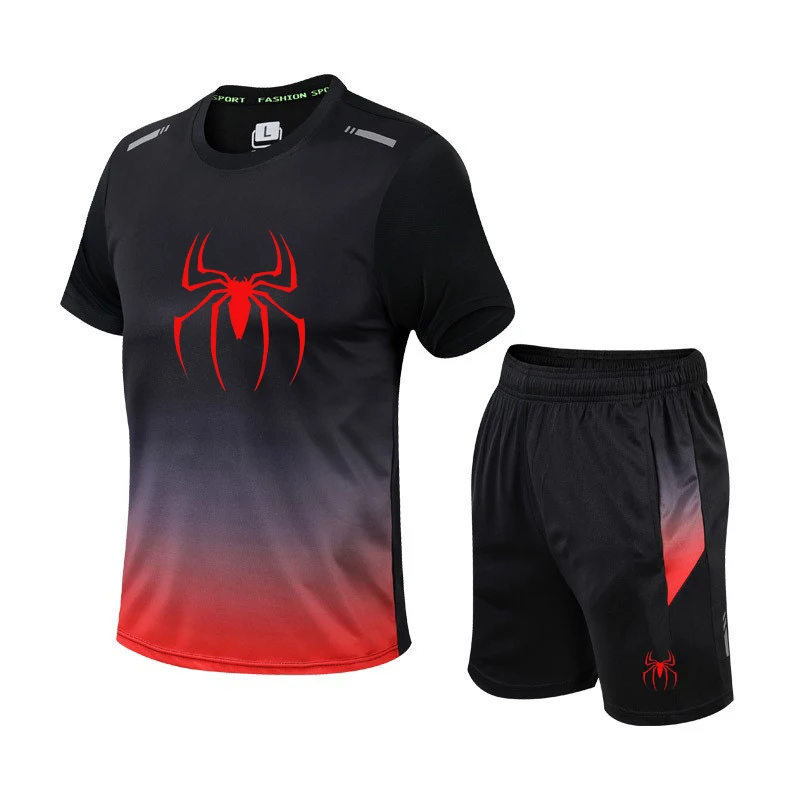 2024 Summer New Quick Dry T-shirt Shorts Set Men's Short Sleeve Running Sportswear Shorts Sportswear Gym Sports Training Set