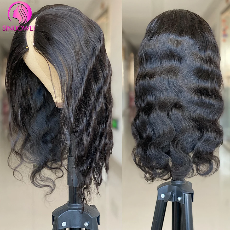 Sinuowei U V Part Wig Body Wave Human Hair Wigs For Women Brazilian No Glue 10-28 Inches Wavy Upgrade Wig Natural Black Wigs