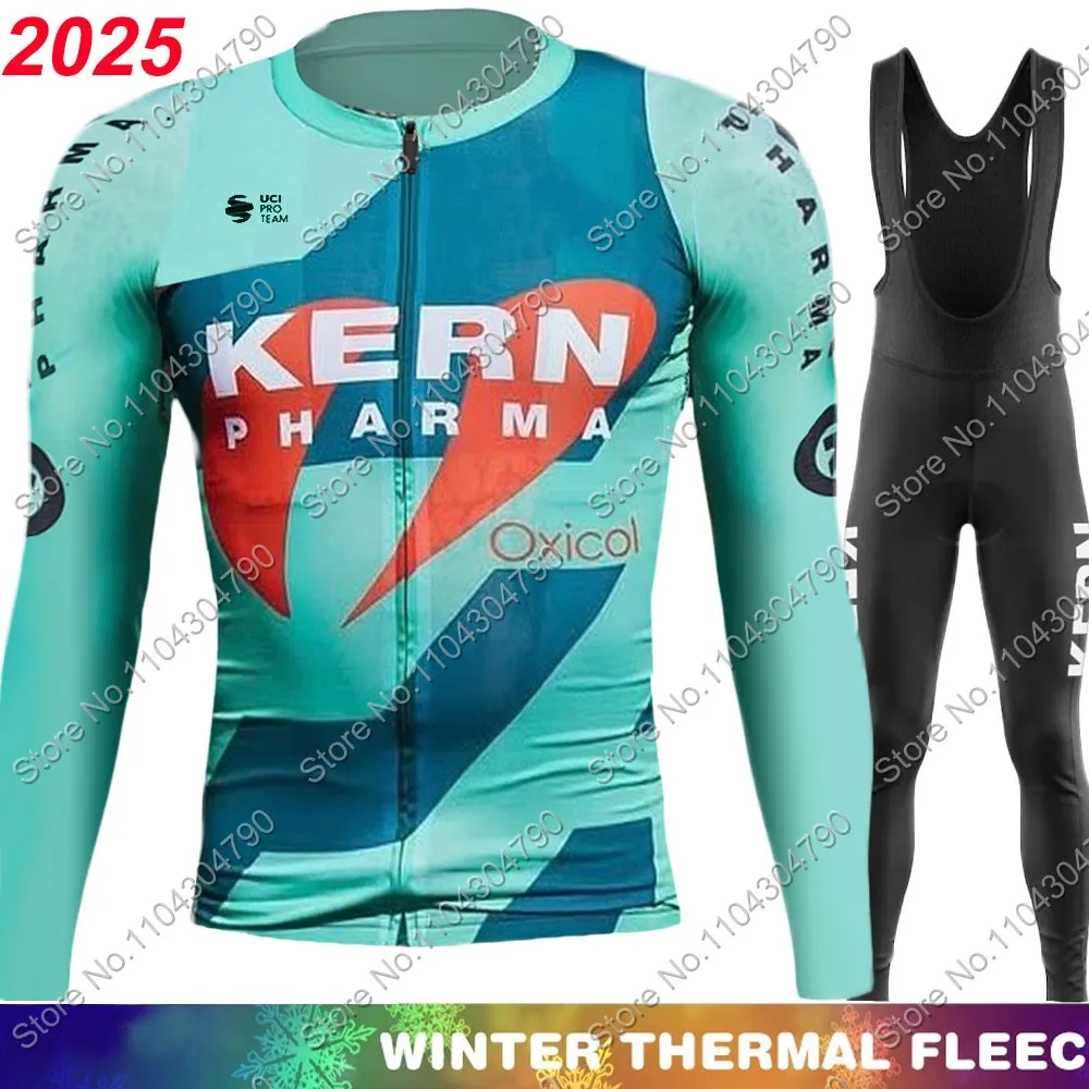 Winter Kern Pharma 2025 Team Cycling Jersey Set Long Sleeve España Green Bicycle Clothing Suit Bike Road Pants Bib Wear MTB Ropa