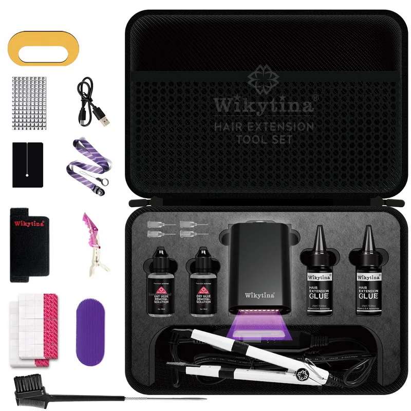 2026 UV-Licht Haarverlängerungs-Werkzeugset Komplettes Kit mit starkem Klebstoff und Entfernungsmaschine für V-Licht Haarverlängerungs-Werkzeug