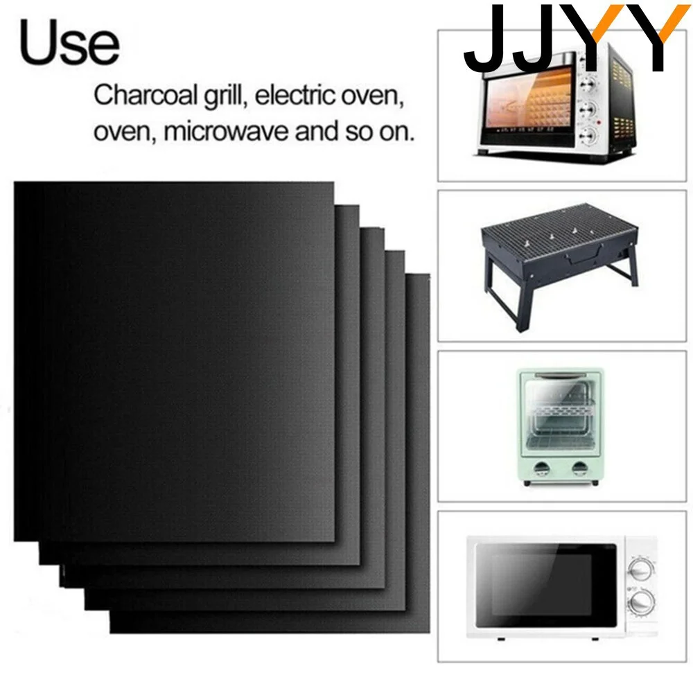 JJYY 5Pcs Picnic Grill & Baking Mats Family Party Non Stick Teflon Oven Grill Foil Barbecue Liner Reusable Mat