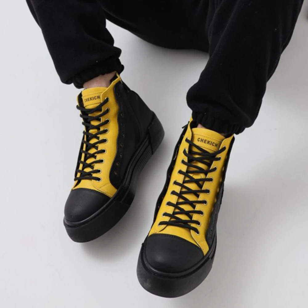 FOH Store Men Boots Shoes BLACK YELLOW Artificial Leather Lace Up Sneakers 2023 Comfortable Flexible Fashion Wedding Orthopedic Walking Sport Lightweight Odorless Running Breathable Hot Sale Air New Brand Boots 167