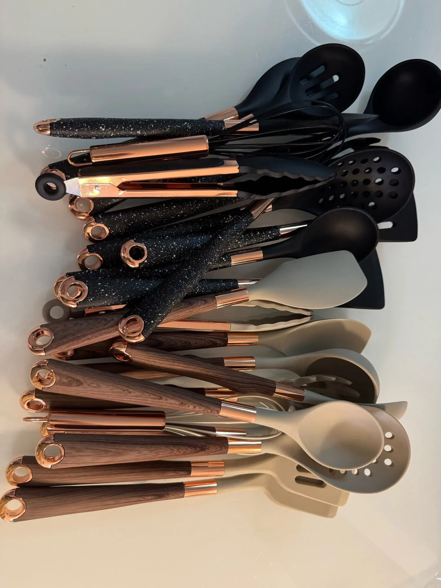 Silicone Cooking Utensils Set Non-Scratch Non-Stick Heat Resistant Spatula Spoon Rose Gold Handle With Bucket Kitchen Gift photo review