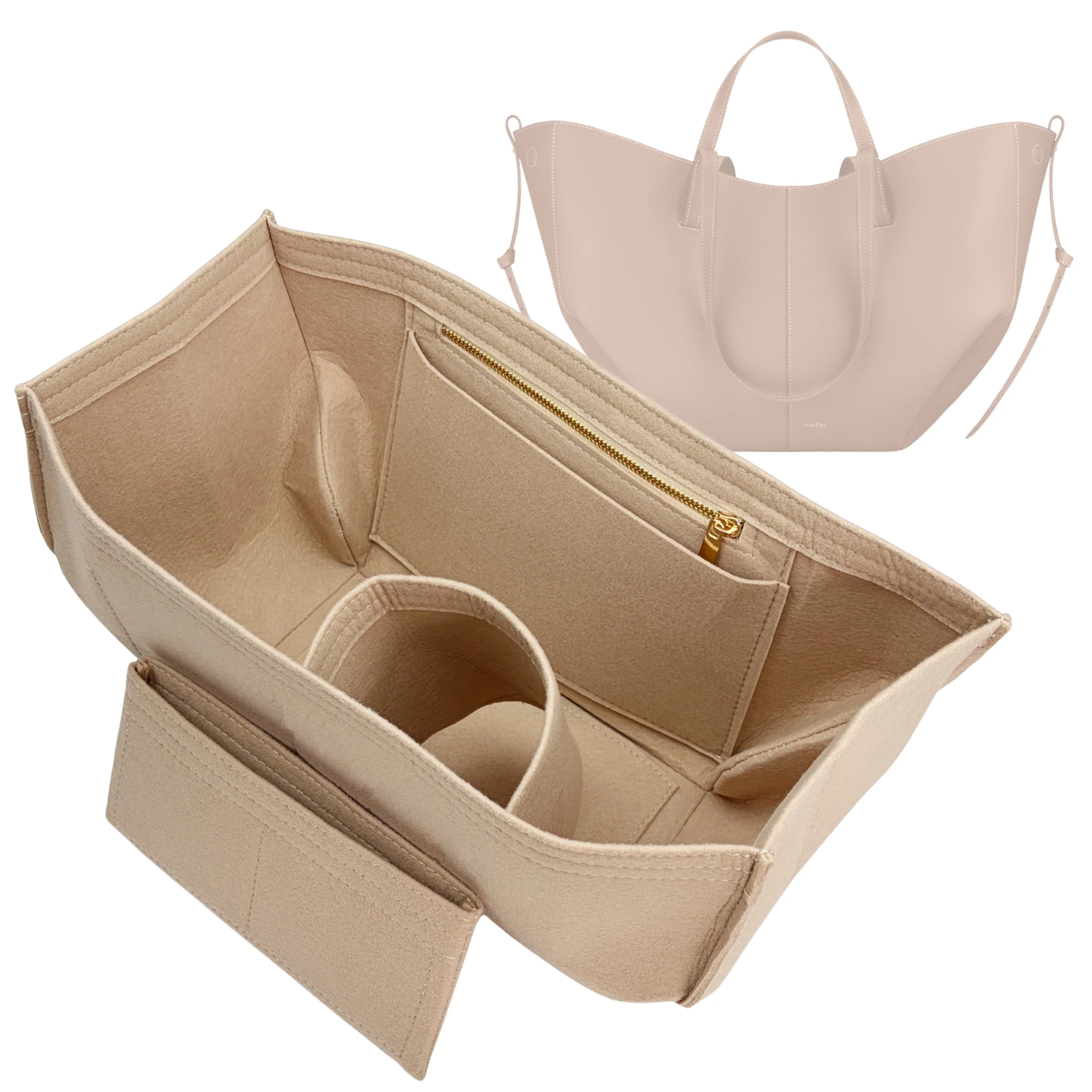 Fit for Cyme Large/ Mini Tote, Bag Organizer Insert Purse Liner, Felt Inner with Zipper Water Bottle Holder Storage Pouch Shaper