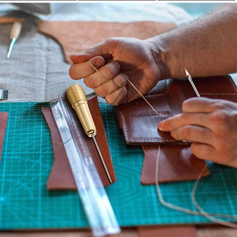 Kit de couture en cuir avec poignée en cuivre, bricolage, ensemble de poinçons en cuir, outil de réparation de chaussures de tente en toile, 15 pièces, 14 pièces, 5 pièces, 4/1 pièces