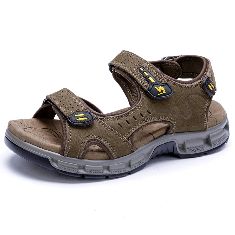 Men\'s Yellow Leather Athletic Sandals Sport Outdoor Hiking Sandals Open Toe CQONEPT Mens Faux-Leather Sandals Open Toe Athletic Sport  main image 2