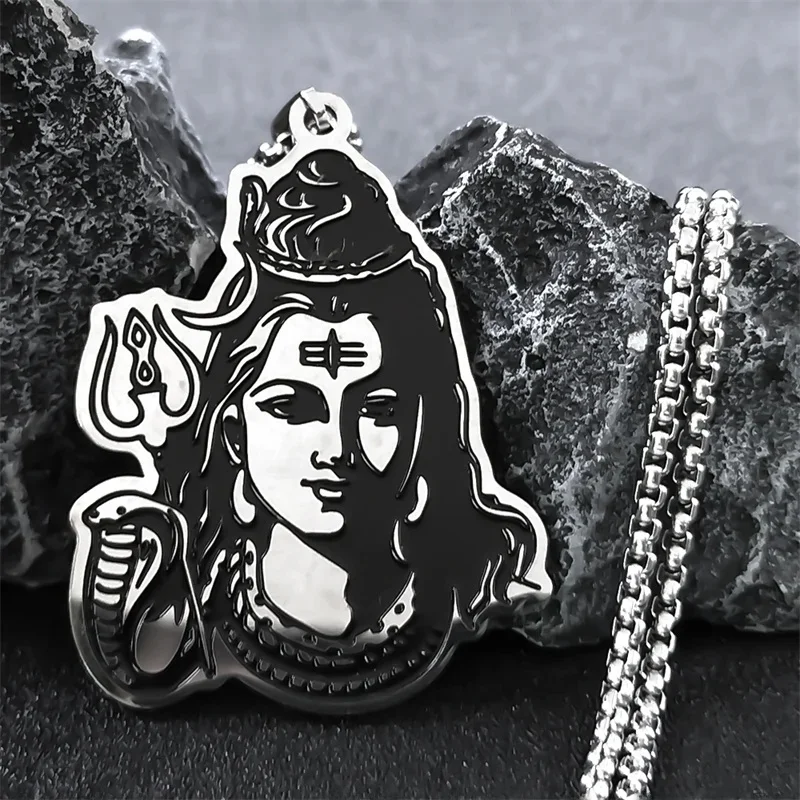 Czarna emalia stal nierdzewna Shiva Parvati Ganesha indyjska sztuka hinduski bóg rysunek religijne naszyjniki wisiorki biżuteria N3224S02 — zdjęcie 2