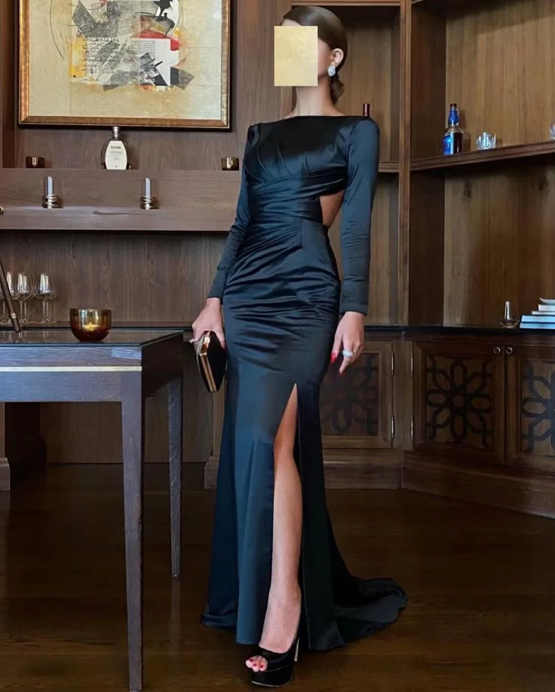 

Elegant Dresses Women Wear for Wedding Party Long Sleeves Prom Dress Side Split Sexy Open Back Robe Cocktail Femme