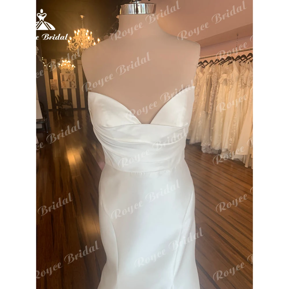 Simple Sexy Sweetheart Off the Shoulder Back Button Satin Mermaid Wedding Dress For Women Boho Bridal Gowns Sweep Robe De Mariée