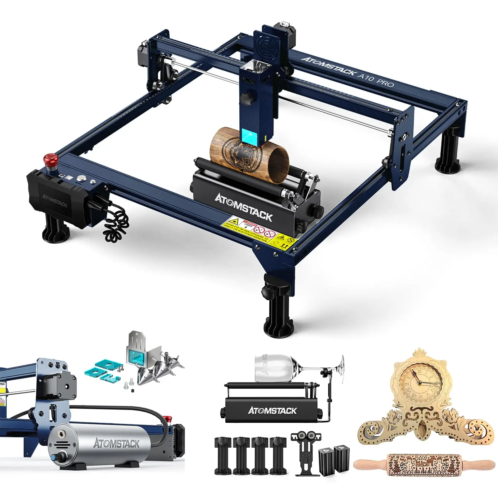 Atomstack A10 X7 S10 Pro Laser engraver and cutter with R3 Pro rotary roller F30 air support for wood metal Acrylic Paper Glass