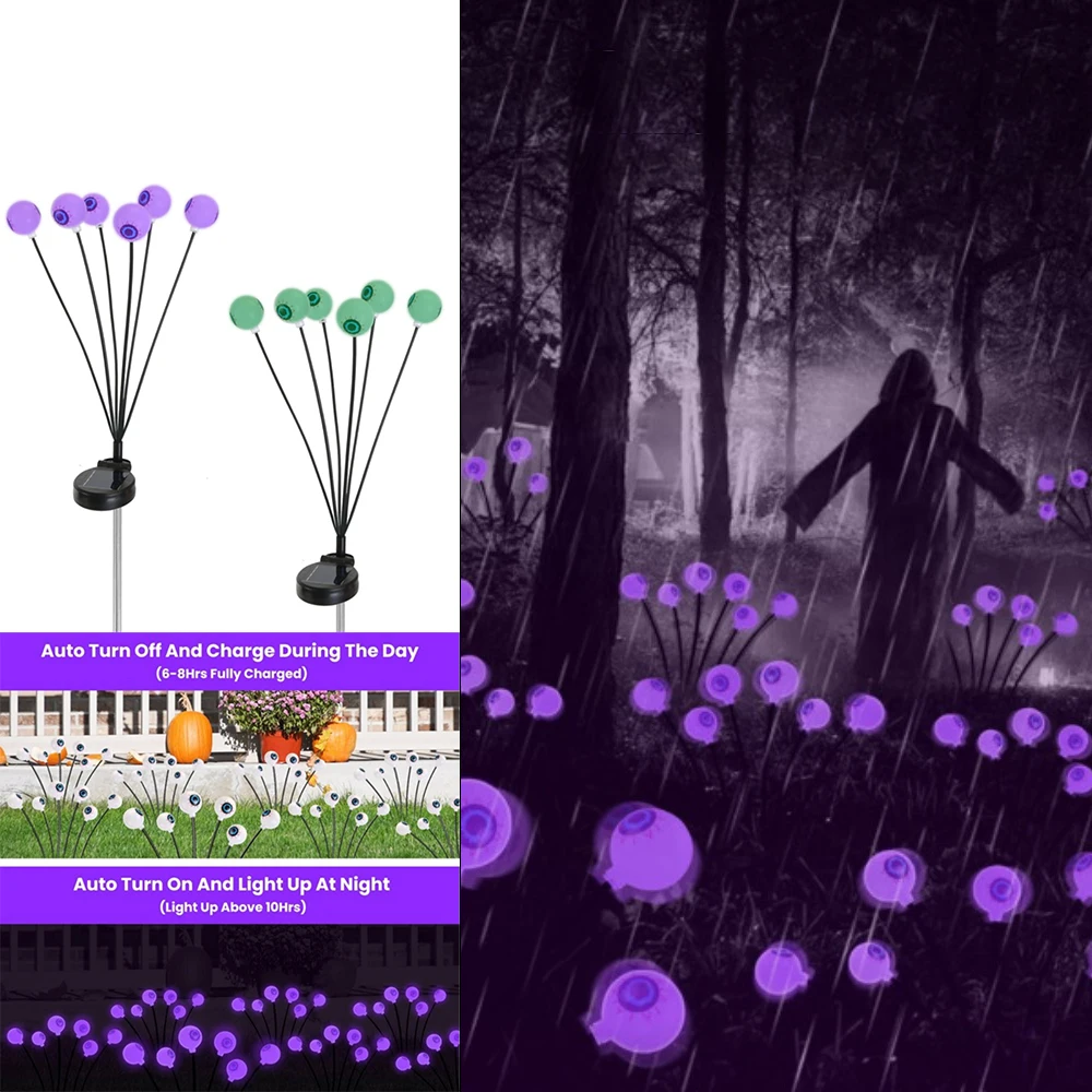 

Solar Scary Eyeballs Lights Outdoor Halloween Decoration Swaying Light Halloween Path Lights Ornaments with Total 24LED