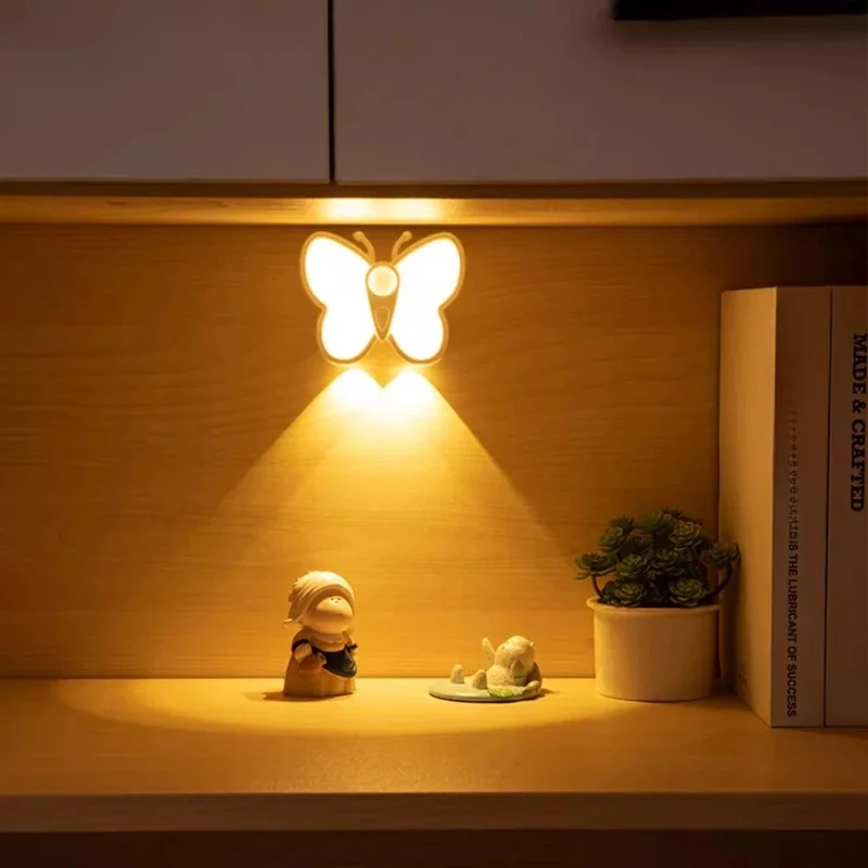 Butterfly Motion Sensor Night Light LED Under Cabinet Lights Rechargeable Night Lamp Closet Wardrobe Stair Bedroom Kitchen Decor