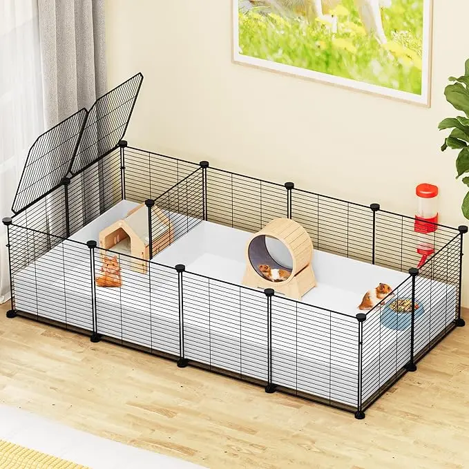 Guinea Pig Cage C&C, Small Animal Cage Indoor Playpen for Turtle, Hamster Fence, Partition Cage with Waterproof Plastic Liner 24