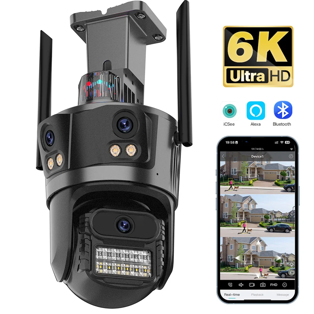 6K HD External Three Lens WiFi PTZ Camera Outdoor 4K Dual Lens Human Detection Camera CCTV Security Surveillance Camera iCsee