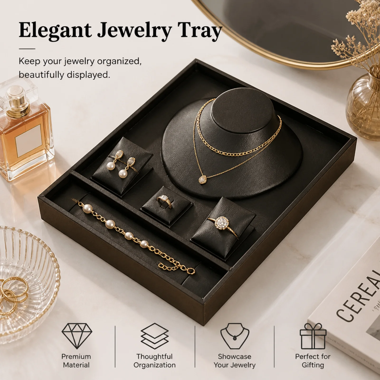 Velvet Jewelry Display Stand Organizer Tray PU Leather Jewelry Storage Box for Boutique Necklace Display