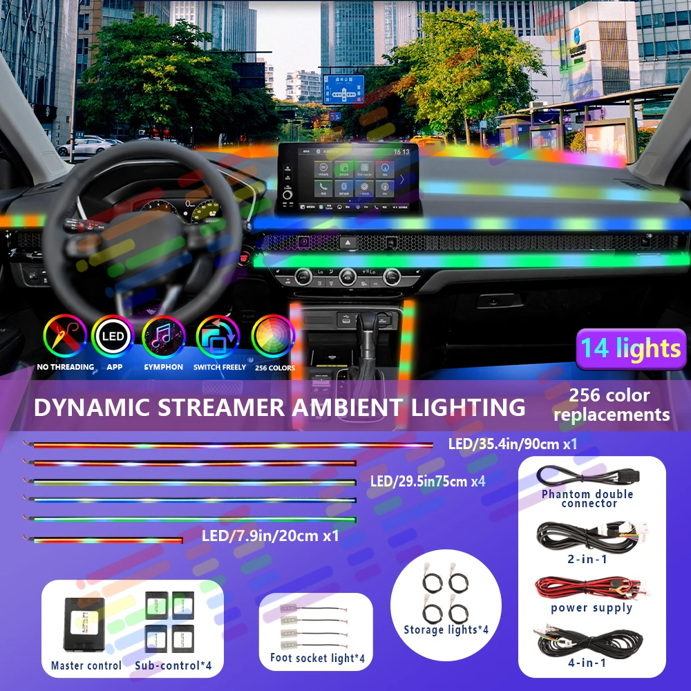 

22In1 Led Car Ambient Light Interior 110cm Symphony LED Light Strip For Decorations RGB Neon Dreamcolor Acrylic Atmosphere Lamp