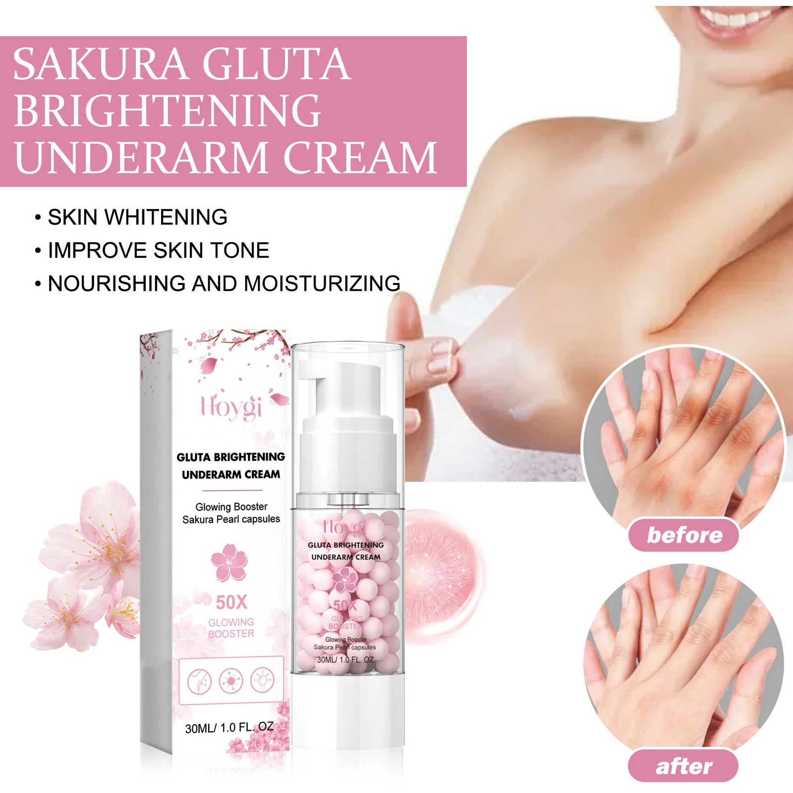 

Hoygi Whitening Armpit Skin Lotion Improve Roughness Nourishing Moisturizing Brightening Skin Tone Floral Fragrance Body Lotion