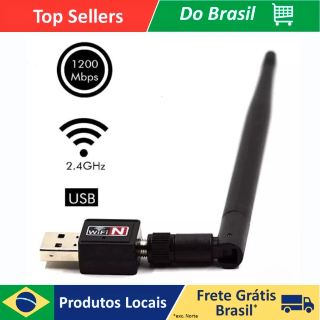 Adaptador Wi-Fi USB com Antena – Receptor Wireless 1200Mbps para PC