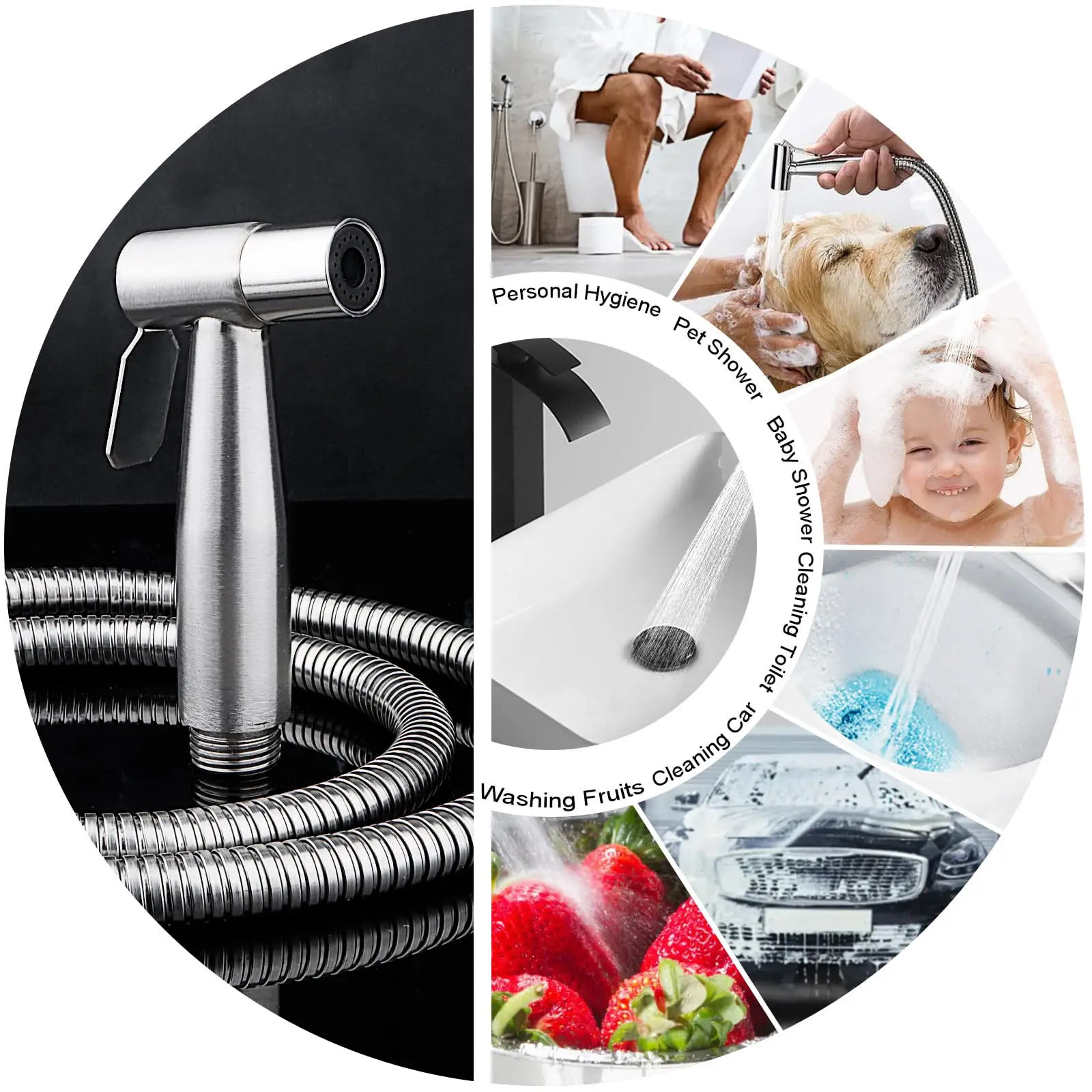 Handheld Faucet Bidet Toilet Spray Gun Stainless Steel Sprayer Shower Head Anal Cleaning Washer WC Bathroom Douche Fixture