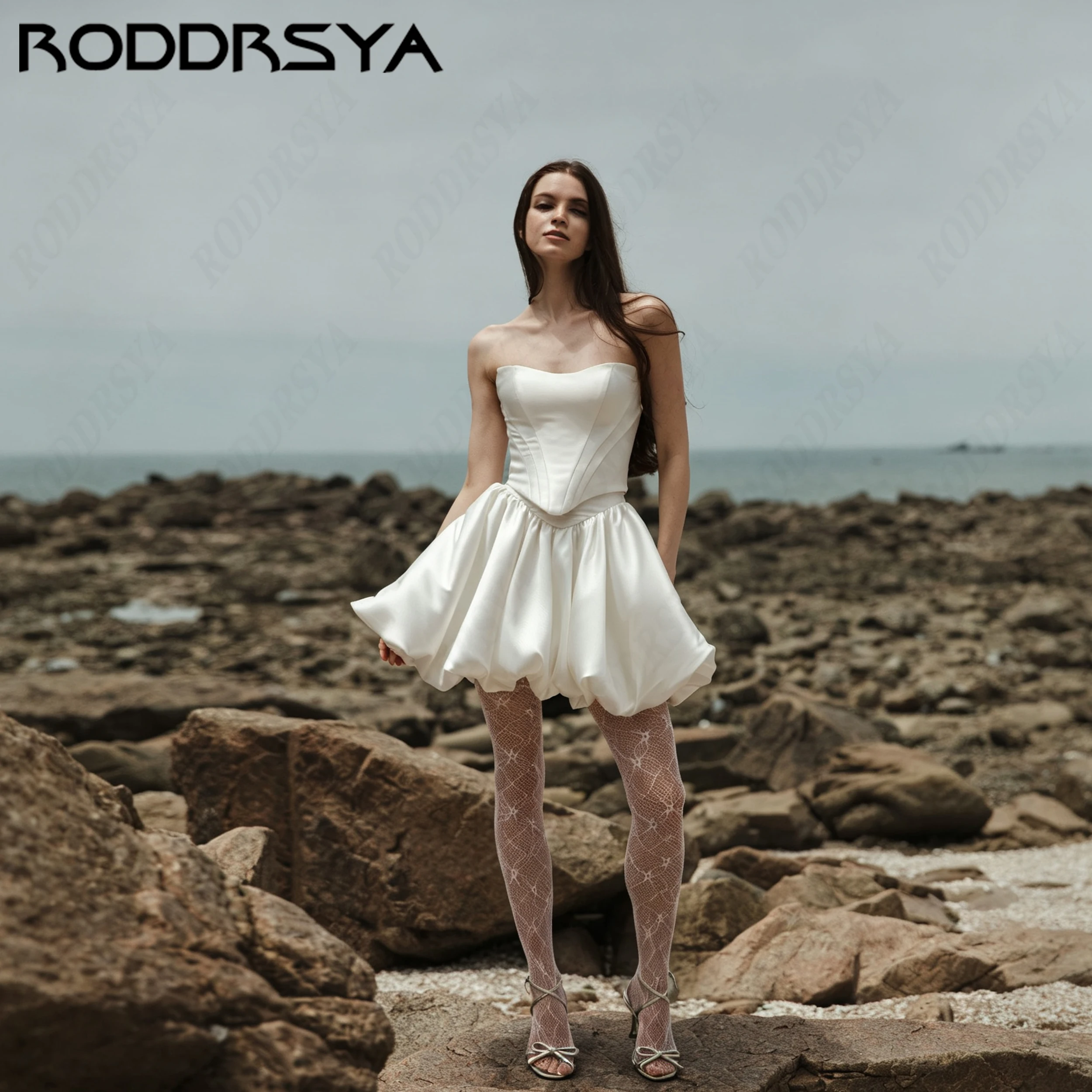 RODDRSYA Mini Satin Wedding Gown For Women Lace Up Strapless Bride Dresses Luxury Basque A-Line vestidos de novia Customized