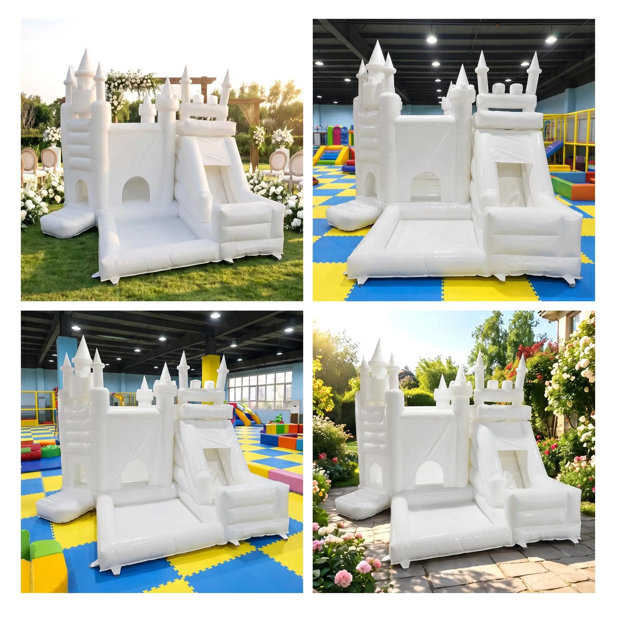 Commercial White Bounce House with Slide & Ball Pit, 20x16ft Inflatable Bouncy Castle for Kids Party, Heavy Duty PVC Event Jumpe