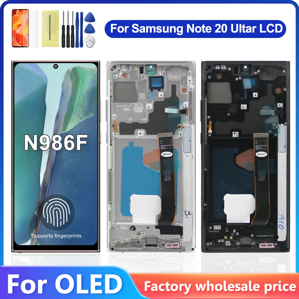 For AMOLED S986 With Frame For Samsung Note 20 Ultra 5G LCD S986U S986N Display Touch Screen Digitizer Assembly Replace