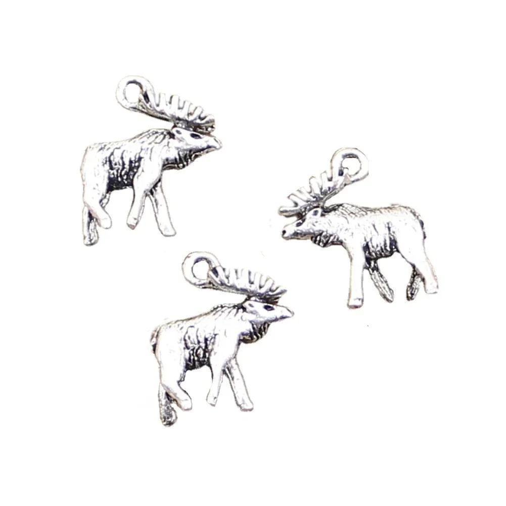 12 sztuk Charms łoś jeleni 18x16mm Antique Making wisiorek fit,Vintage tybetański srebrny kolor, ręcznie robiona biżuteria DIY — zdjęcie 2