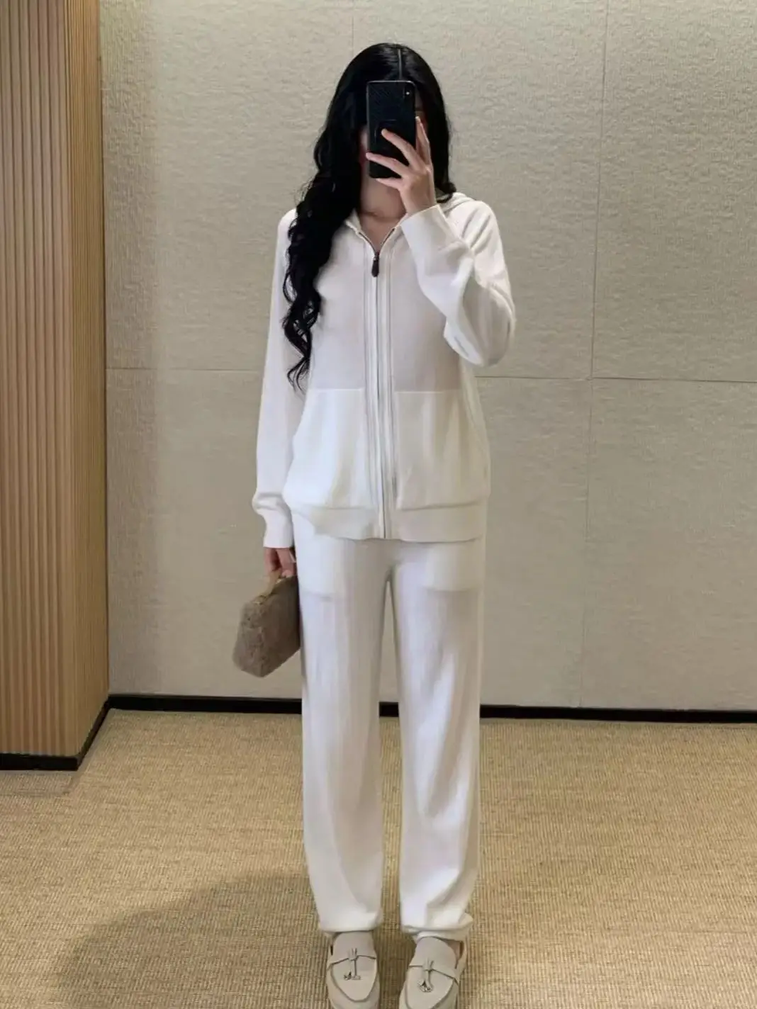 

Spring casual women's cashmere wool blend knitted pants suit