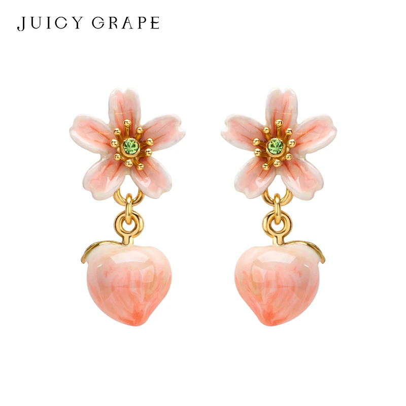 Water Peach Earrings for Women French Light Luxury Elegant Eardrops Enamel Handcrafted Fashionable Jewelry Trendy Earrings