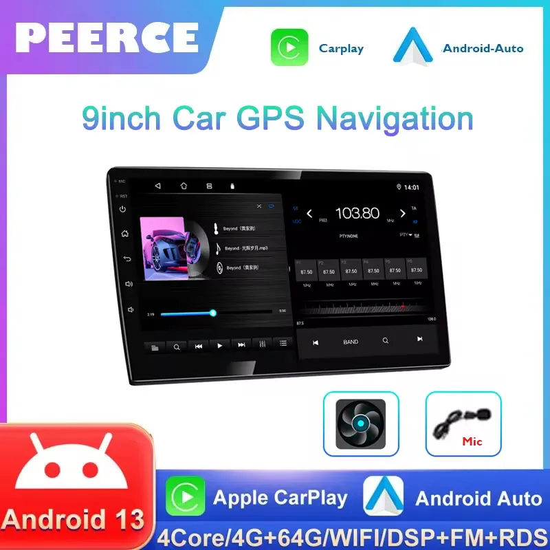 

2din Android 4+64G GPS Car Stereo Radio 9'' Carplay Android Auto Radio Player Bluetooth WIFI GPS FM Radio Receiver