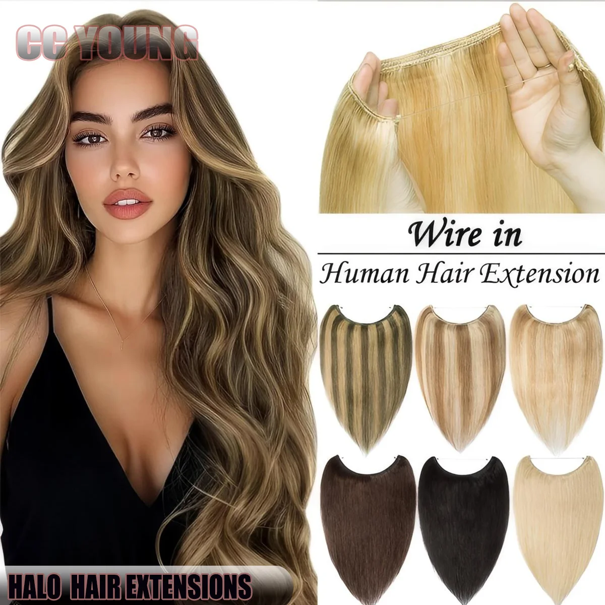 

Наращивание волос Halo, настоящие человеческие волосы, невидимая проволока, наращивание волос для женщин, регулируемая секретная проволока с зажимами из человеческих волос