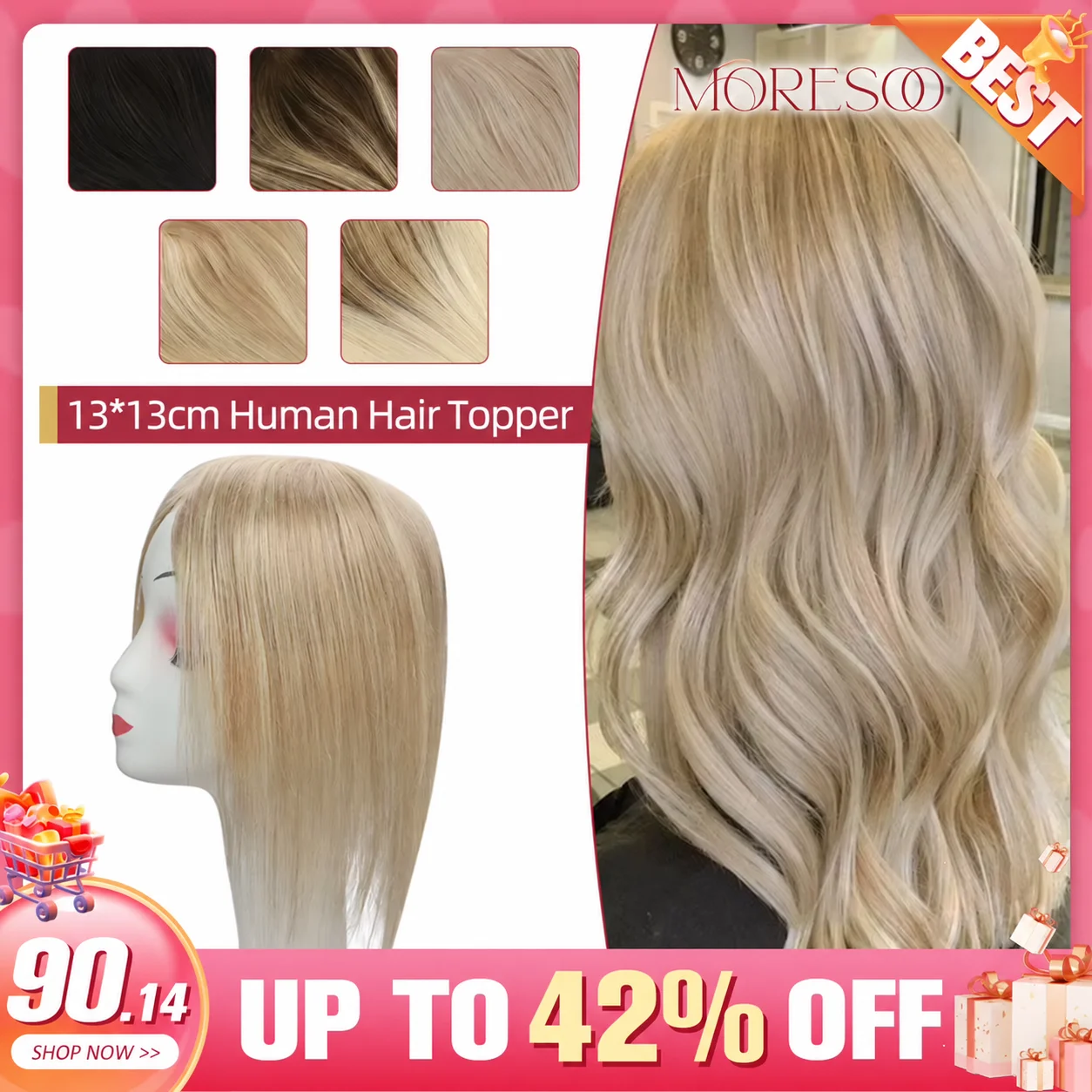 Moresoo Hair Toppers 100% Real Human Hair Machine Remy Hair Brazilian Clip in Hair Piece for Women Mono and PU Top Straight