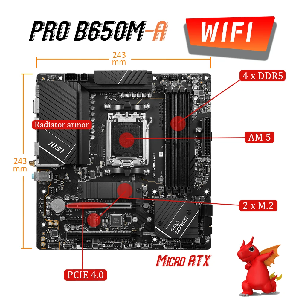 MSI PRO B650M-A WIFI DDR5 AM5 Motherboard With AMD Ryzen 9 7950X Processor Kit Combo Fury 5200MHz DDR5 Memory 16GB x2 RGB