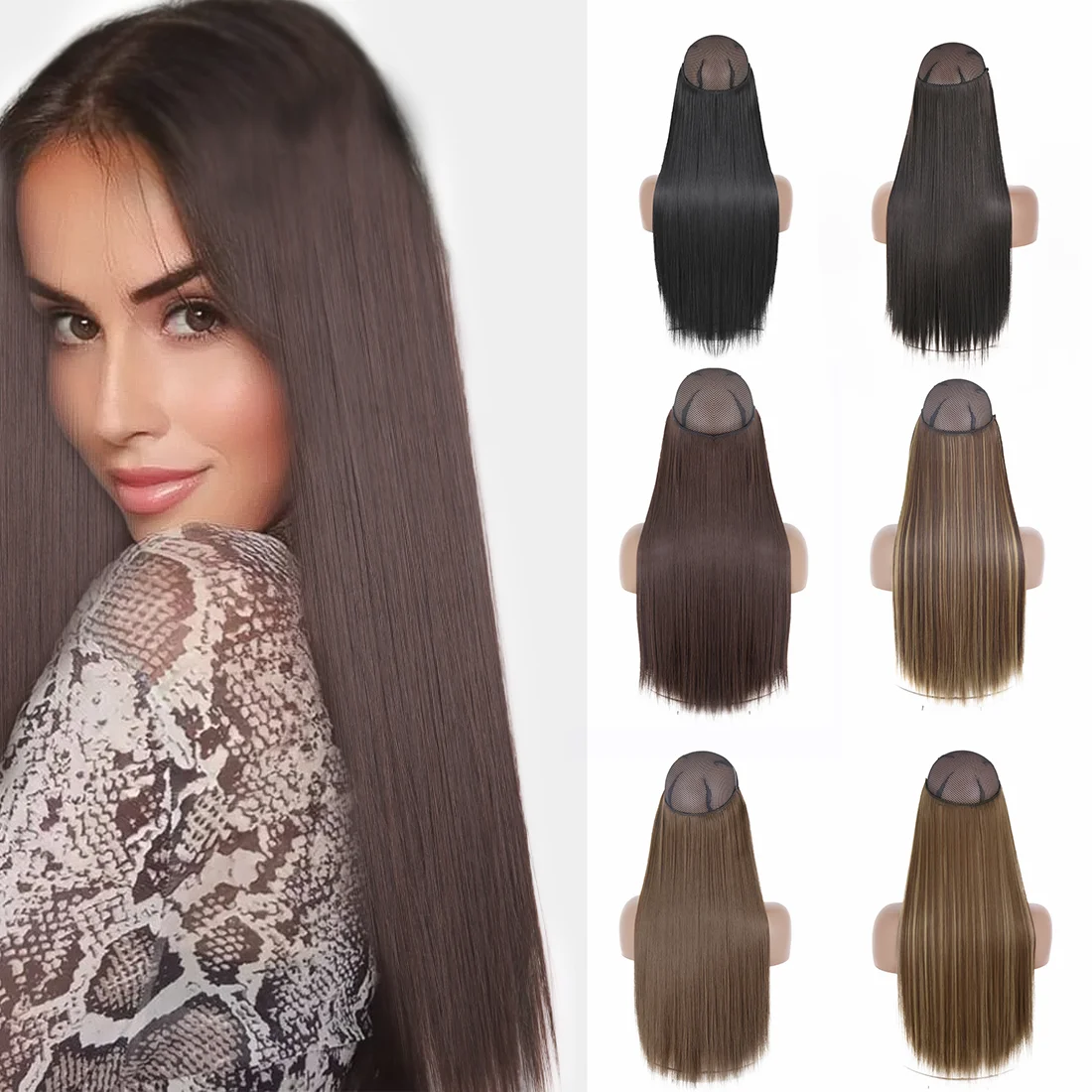 

Synthetic No Clip Long Straight Hair Extensions Heat Resistant Hairpiece Black Brown Gold False Hair Fish Line Hair Pieces