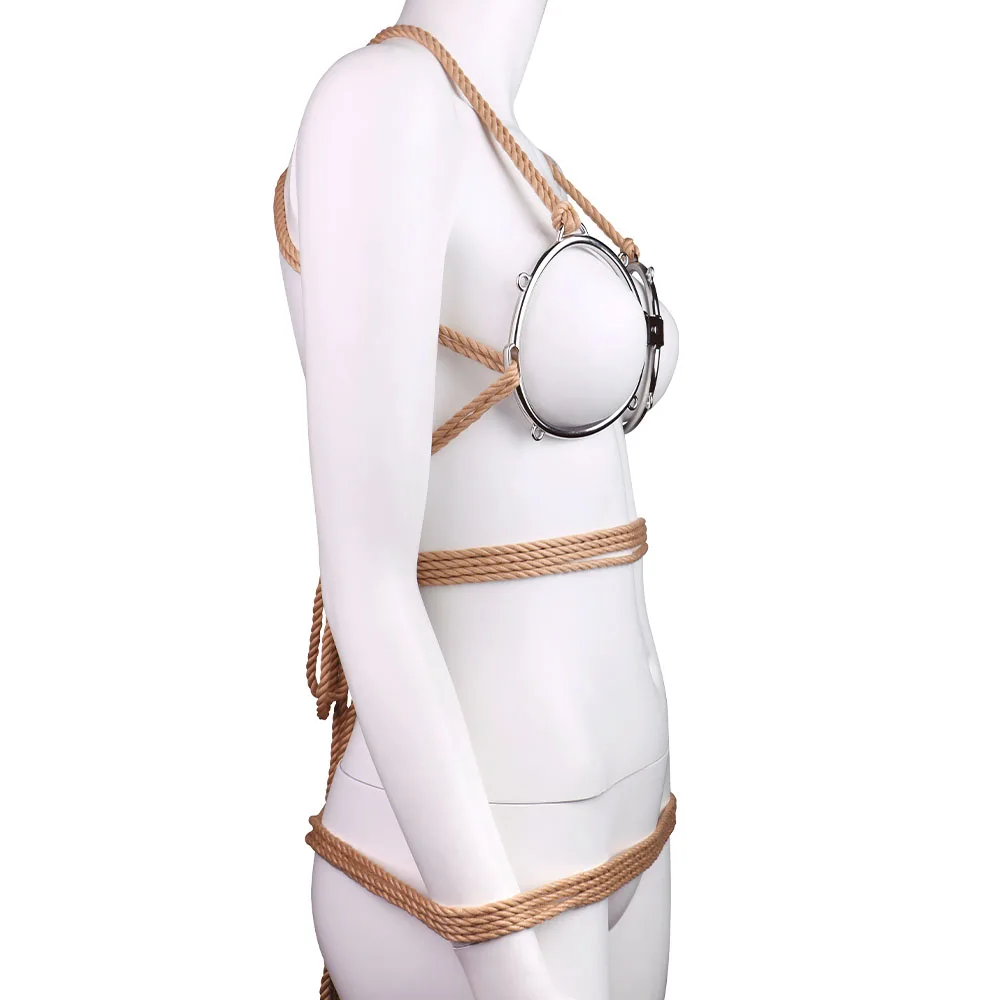 DIY Multi-Tie Japanese Shibari Cotton Rope Breast Restraint Harness Metal Ring Cage Bra Erotic Lingerie Accessories Sex Toy Kit - view 4