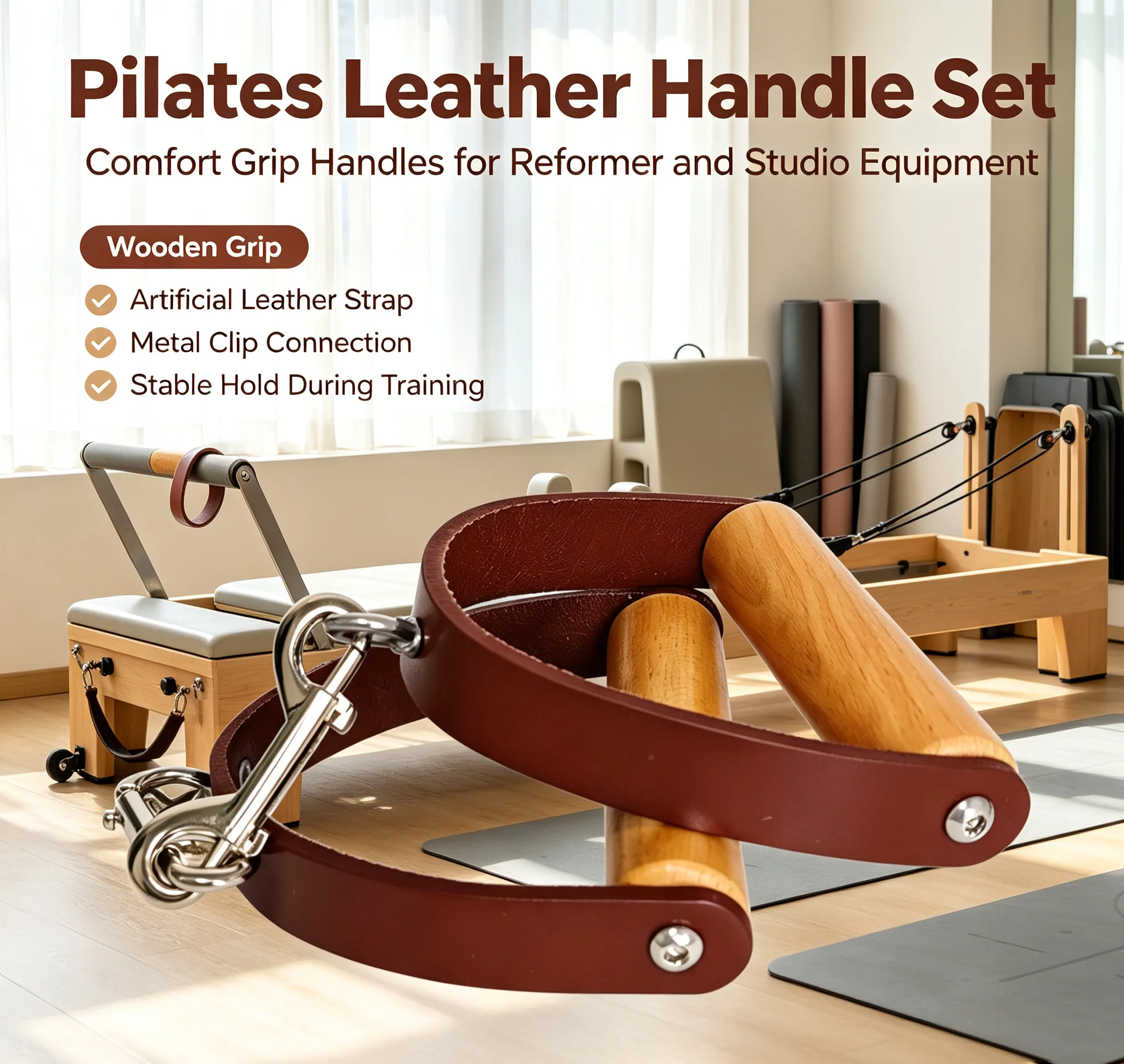 Pilates & Yoga Elastic Band - 2Pcs/Set Pegangan Kulit Pilates dengan Grip